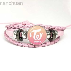 Bangle KPOP TWICE Leather Bracelets Glass Dome Snap Button Bracelet Bangles Charm Handmade Jewelry For Fans Gifts ldd240312