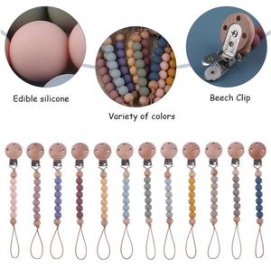 Baby pacifier clip Safety Wooden Teether Infant Toddler Dummy Pacifier Silicone Soother Nipple Clip Chain Holder Strap Baby Chew Toy