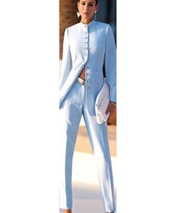 New2021 Fashion Light Blue Womens Business Suits Female Office Uniform Formal Pant Suits For Weddings Ladies byxa Suit2341191