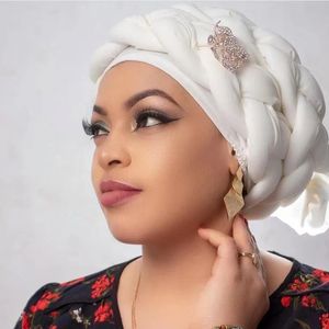 Boné africano feito à mão nigeriano casamento gele africano para mulheres turbante cabeça envoltório femme nó pré-amarrado bonnet trança turbante 240301