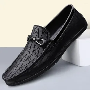 Freizeitschuhe aus echtem Leder, Schwarz, Business-Loafer für Herren, Slip-on-Mokassin, bequeme weiche Sohle, zum Fahren