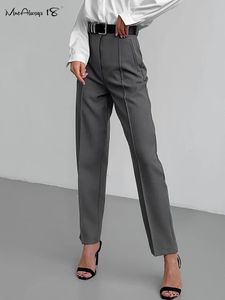 MNEALWAYS18 Gray Office Pencil Pant High midje affärs veckade byxor vår sommaren Slim Long Classic Ladies 2024 240304