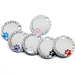 20 pçs strass gravado etiqueta de cão personalizado pet gato id tags anti-perdido gatinho filhote de cachorro tag cães coleiras pingente acessórios 1020209f