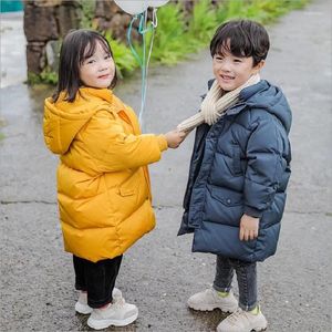 Down Coat 2024Winter 3-13Years Old Children's OutwearDown Jacket Boys Girls Long Thickened Warm Solid Hooded For Kids Clothes