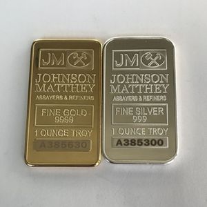 4 datorer Non Magnetic Annat Arts and Crafts America JM Coin Johnson Matthey 50 x 28 mm Gold Silver Plated Bullion Cecoration Bar With285U