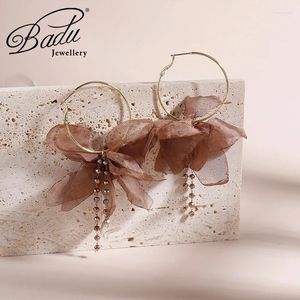 Dangle Earrings Badu Handmade Fashion Fabric Flower Petal Hoop For Women Boho Creative Crystal Chain Tassel Drop Jewelry Gifts