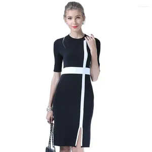 Party Dresses XIKOI Casual Knitting Dress Half Sleeve Black O-Neck Fashion Graceful Knee-Length Split Ladies Women's