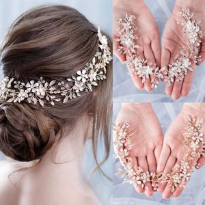 Crystal Flower Leaf Wedding Bridal pannband Tiaras för kvinnor Brud Rhinestone Bridal Wedding Hair Accessories Smyckeband Gift 240307