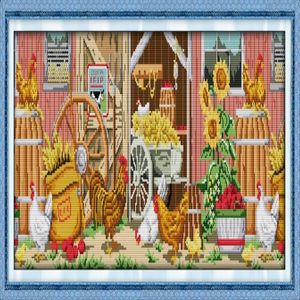 Farmhouse Scenic farm Scenery home decor painting Handmade Cross Stitch Embroidery Needlework sets counted print on canvas DMC 14264Q