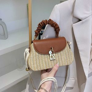 Woven Women's Bag Fashionable Grass Weaving Crossbody Folded Design Handbag Rural Tourism Shoulder