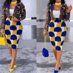 Work Dresses Long Sleeve Elegant Office Lady Fashion Wear Sexy African Suits Women Two Pieces Set Printed Short Blazer And Pencil Skirts