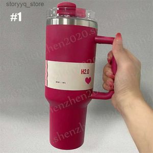 Canecas 40oz Tumbler de aço inoxidável 2.0 com tampa de alça de palha Garrafas de água de grande capacidade e copo de caneca bonito com caixa de presente Cerâmica Água Casal Copos Xícara de Café L240312