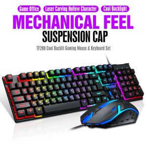 Klawiatura gier i mysie przewodowa klawiatura gier z RGB Rainbow Light Guma Keycaps USB Klawiatura Gamer Laptop Przewodowe ergonomia