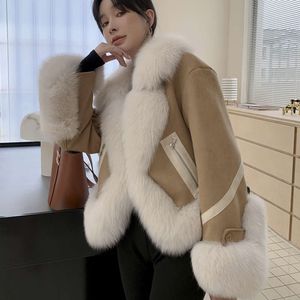 Grass Fox Coat Fur Women's Short 2023 Autumn/Winter New Haining Korean Edition Genuine Suede Down Inner Lining 9266