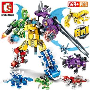 NEW SEMBO 6in1 Transformation Dinosaur Robot Building Block City Jurassic Worlds Pterosaur Technic Mech Bricks DIY Toys For Boys C2581