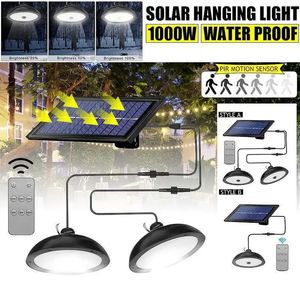 Double Heads Solar Pendant Light Outdoor Indoor Waterproof 60 LED Solar Lamp med Pull Switch Belysning för trädgårdsflödesljus 240325