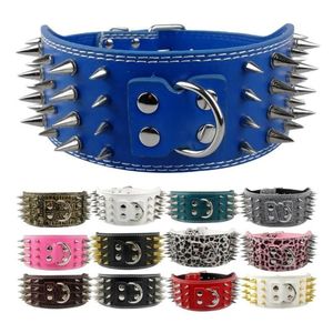 Hundhalsar Leases Inch Wide Spikes Studded Leather Pet Collar för stora raser Pitbull Doberman M L XL SIZESDOG293T