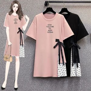 ドレスサマードレスマタニティスカート女性妊娠Tシャツスカートステッチウェーブポイントファッションドレス大規模なマタニティ服