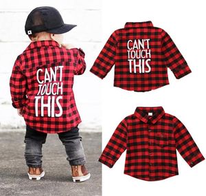 2020 New Toddler Kids Baby Boys Printed Plaid Shirt Long Sleeve New Fashion Back Letter Printed Children Clothes 17T8431536