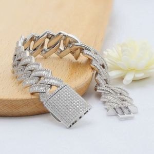 Hip Hop Jewelry 18Mm Fully VVS Baguette Moissanite Diamond Sier Men Bracelet Iced Out Miami Cuban Link Chain