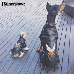 Moda Pet Dog PU Giacca in pelle Cappotto impermeabile per cani di piccola taglia media Doberman Schnauzer Bulldog Felpa con cappuccio Abbigliamento SCC01 T200334C