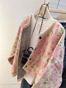 Malhas femininas coreano floral camisola jaqueta para mulher outono inverno malha cardigan moda manga comprida doce malhas jaquetas topo