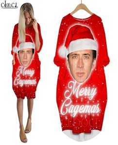 Kadınlar Giydirme Komik Aktör Nicolas Cage 3d Baskı Gevşek Kızı Elbiseler Uzun Kollu Sokak Giyim Noel Cep Elbisesi W2206165391168