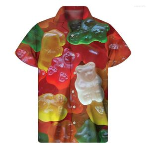 Мужские повседневные рубашки, красочные конфеты, леденец, гавайская рубашка для мужчин, 3D-принт, помадка с лацканами, Harajuku, модная уличная блузка на пуговицах с коротким рукавом