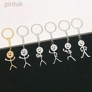 Keychains Lanyards Cute Doodle Stainless Steel Keychain Middle Finger Stickman Men Pendant Keyring Car Bag Key Chain Jewelry Couples Gift Wholesale ldd240312