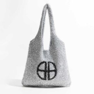 Instagram Blogger Niche Golden Glitter Knitted Bag 2024 New Letter Single Shoulder Blingbling Underarm 240312