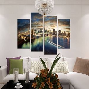 4pcs set Brooklyn Bridge Night View No Frame Wall Art Oil Painting On Canvas Seascape Paintings Picture Decor Living Room2441