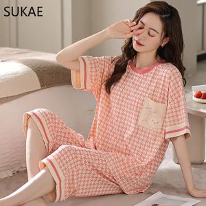 SUKAE M5XL Womans Pajama Zestaw Letnie fajne modalne kalfl długość snu dla kobiety przyczynowo -houndstooth pijama żeńska odzież domowa 240226