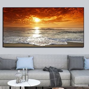 Pôster de paisagem moderno e grande, arte de parede, pintura em tela, pôr do sol, praia, imagem para sala de estar, quarto, decoração241y