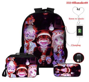 Anime Backpack Bag Usb Charging Toilet Bound Hanako Kun School Bag Mochila Escolar 3pcsset School Bag with Pen Lunch Bags5673152