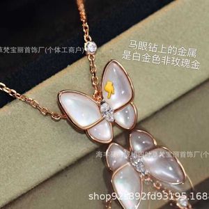 V Necklace V Gold High Version Fanjia Butterfly Necklace with White Fritillaria Full Diamond CNC Precision S925 Silver Plated 18k Valentines Day Gift