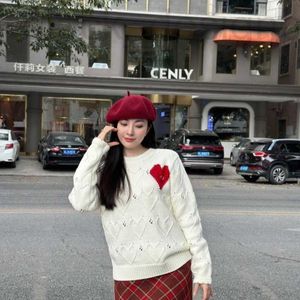 Kvinnors tröjor Designer Miu Home Shenzhen Nanyou High End Clothing Versatile Thicked Love Brodery Knitwear Pullover Sweater Winter New 5vel