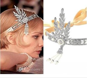 Novo grande gatsby vintage headbands faixas de cabelo headpieces jóias de casamento acessórios cristais de prata strass pérolas ht5938672