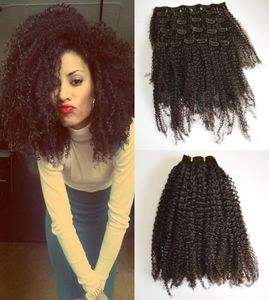 Kambodjansk afro kinky klipp i mänskliga hårförlängningar för svarta kvinnor 4A 4B naturlig färg Curly Clip Ins Geasy8091571