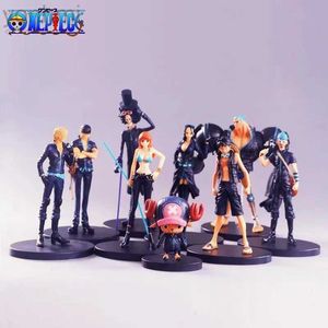 Figuras de brinquedo de ação 9 peças conjunto preto dourado branco cor anime figura uma peça Luffy Zoro Sanji Nami Brook figura de ação collec legal modelo brinquedo presentes ldd240312