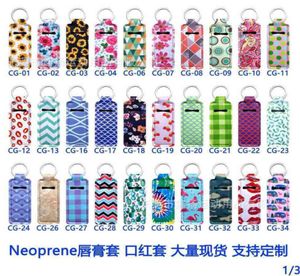 89 Styles Neoprene Rose Stripe Printed Lipstick Lip Protector Holders Key Rings Accessories Fashion Outdoor Portable Key Chains Pe8800462