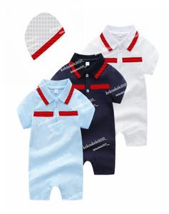Retail Baby Romper with White Cap Set Cotton Stripe Rompers Newborn bodysuit Children onepiece onesies Jumpsuits climbing Clothes2738255