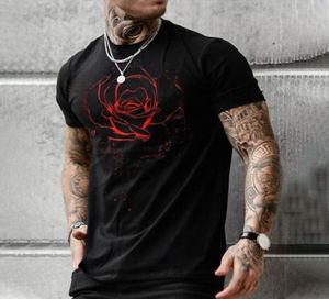 Red Rose Herren 3D-gedrucktes T-Shirt Visual Impact Party Top Streetwear Punk Gothic Rundhals Hochwertiger Aman Muscle Style Kurzarm4914779
