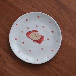 Plates 8 Inch Ceramic Plate Creative Round Cute Apple Porcelain Dinnerware Cake Dessert Pudding Cookies Steak Pasta