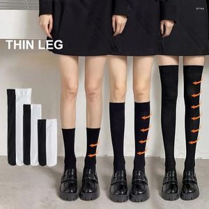 Women Socks JK Black White Thigh High Stockings Kawaii Lolita The Knee Velvet Fashion Cosplay Sexy Nylon Calf Long Sox