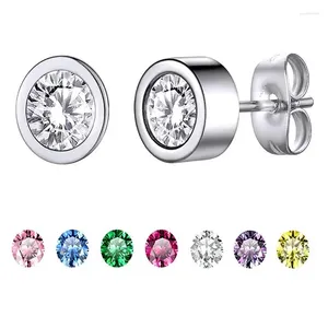 Studörhängen Goldchic Birthstone Earring Studs for Women Round Cut Cubic Zirconia rostfritt stål 7 FITERSTONES utbytbara smycken