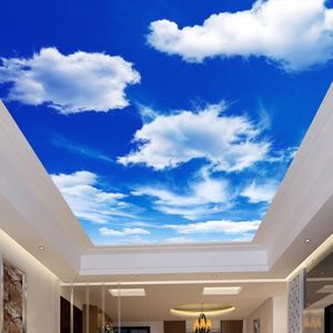 Decoração personalizada mural 3d teto mural 3d papel de parede céu azul e nuvens brancas sala de estar quarto 3d papel de parede teto japonês 2800