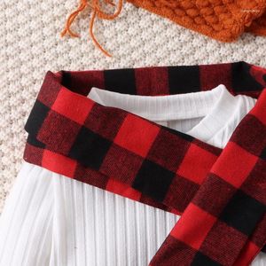 Kläder sätter 3st Baby Girl Plaid kjol långärmad ribbad stickad pullover skjorta halv klänning pompon boll halsduk