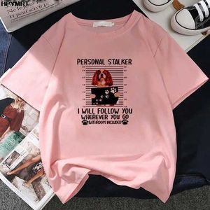 女性用Tシャツの夏のレディスソフト居心地の良いトップ犬アーカイブ印刷半分Oネックシャツ女性ホワイトピンクラージサイズカジュアルTシャツS-XXL L24312 L24312