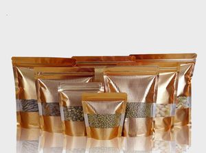 100 peças saco ziplock com zíper em relevo dourado com janela transparente embalagem reselável mylar bolsa dourada bags5017639