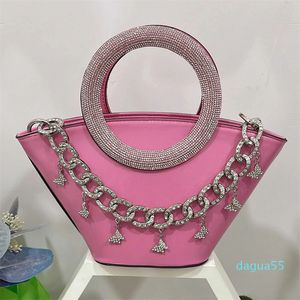 Tygväska ta med diamant inlagd rund handtag handhållen korg super mousserande vatten diamant hink axel crossbody